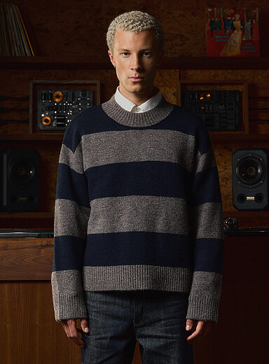 FIVE STUDIOS Navy/Midnight Blue Club-stripe boxy sweater for men