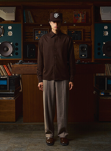FIVE STUDIOS: Le pantalon feutre plis relief Coupe ample Brun pour homme