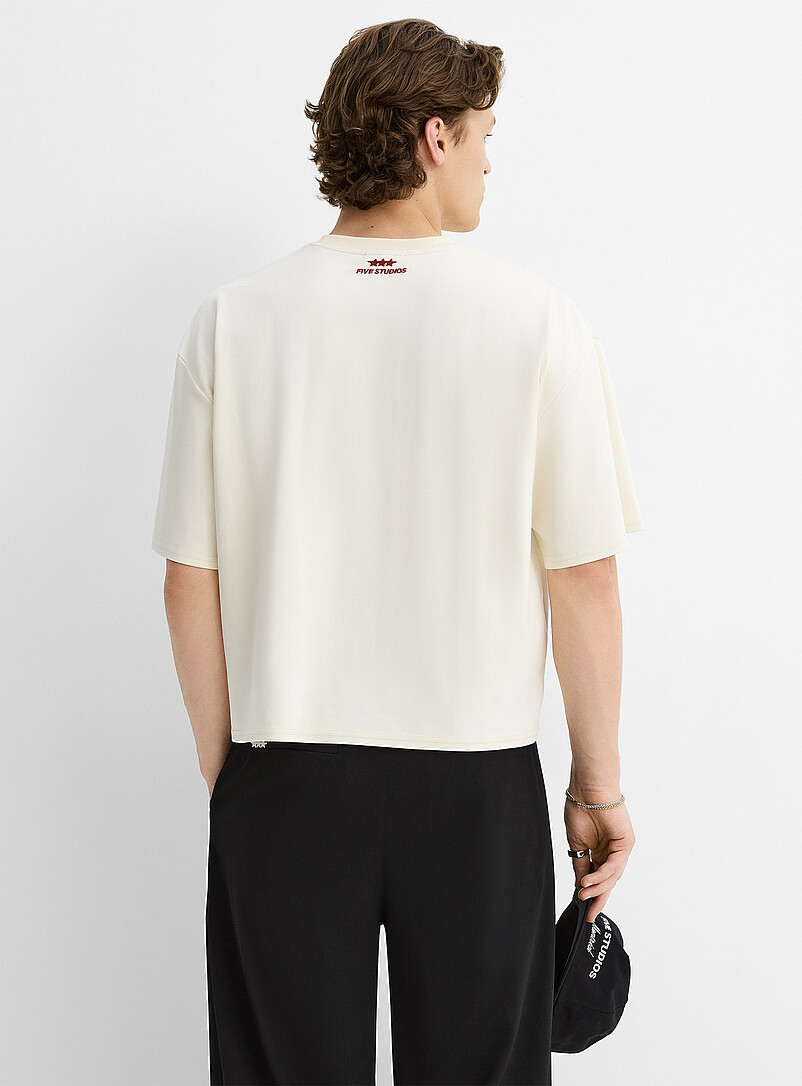 FIVE STUDIOS: Le t-shirt ample &eacute;court&eacute; coton pima Ivoire - Beige cr&egrave;me pour homme