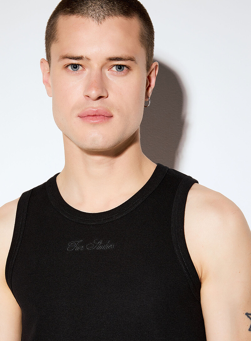 Embroidered signature ribbed tank product image (primary)