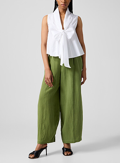 Eliza Faulkner Khaki/Sage/Olive Yves loose pure linen pant for women