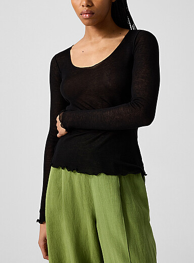 Eliza Faulkner Black Lettuce-edge Carla T-shirt for women