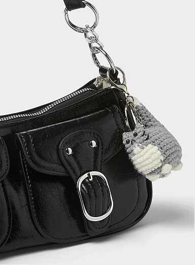 Le porte-cl&eacute;s breloque crochet chat gris