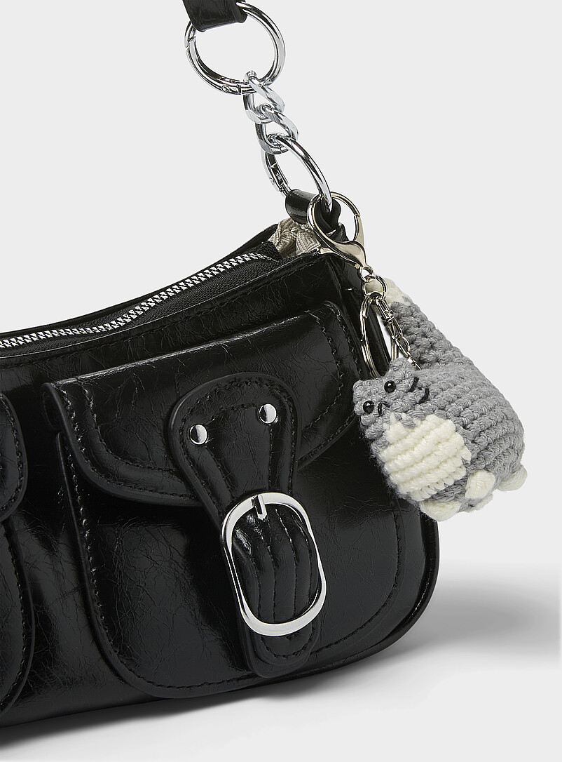 Grey cat crocheted charm keychain product image (primary)