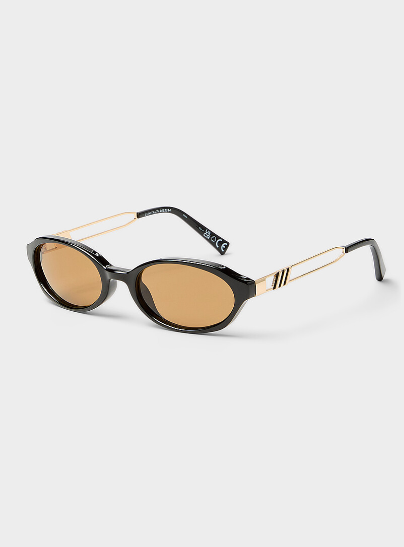 Le Specs: Les lunettes de soleil ovales &eacute;troites bimati&egrave;re Lunita Taupe pour femme