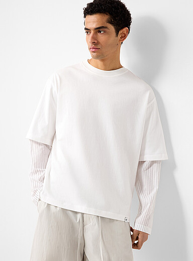 Long-sleeve faux-layered T-shirt