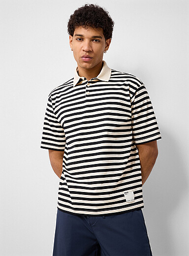 WOC: Le polo jersey rayures binaires Noir pour homme