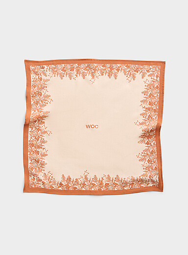 Orange floral trim tie scarf