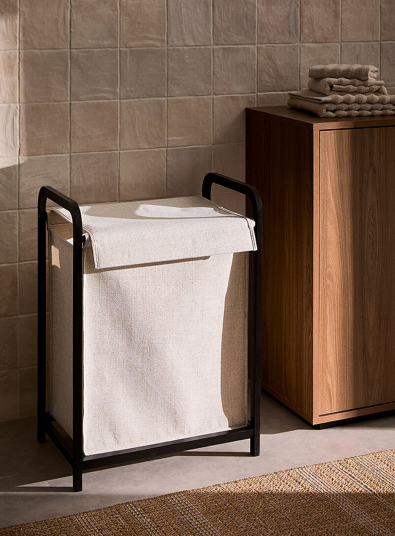 Black bamboo rectangular laundry basket product image (primary)