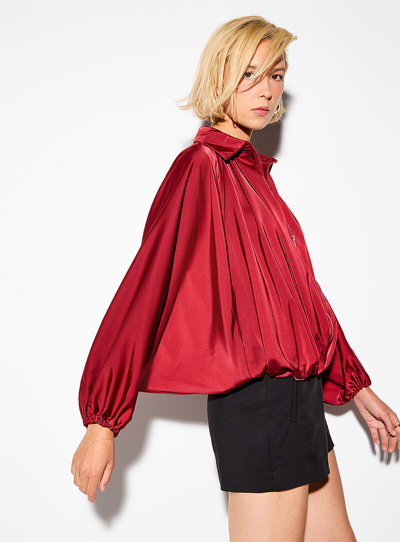 Batwing-sleeve wrinkled satin jacket product image 2
