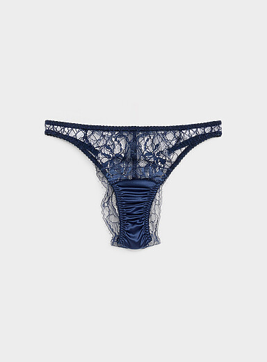 Bea embroidered tulle and lace Brazilian panty Nylon, polyester and silk