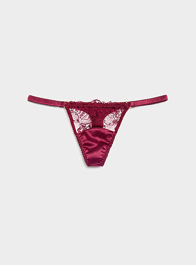 Viola embroidered tulle and silk thong Nylon, polyester and silk