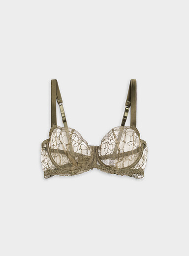 Fleur of England Khaki/Sage/Olive Iona embroidered sheer balconette for error
