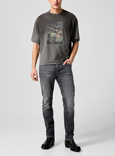 Won Hundred Charcoal Archer tapered grey jean for men