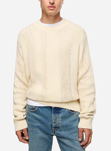 Won Hundred: Le chandail Bently tricot mixte Blanc cass&eacute; pour homme