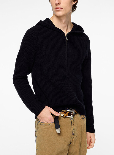 Won Hundred Black Glasgow zip-up hood rib-knit sweater for men