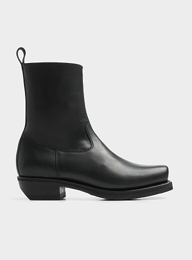 Barcelona black leather square-toe cowboy boots | Won Hundred