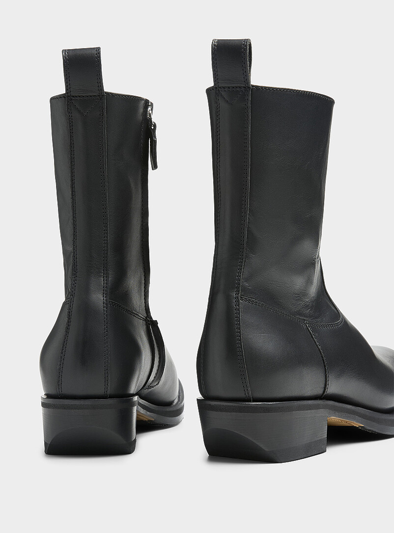Barcelona black leather square-toe cowboy boots | Won Hundred