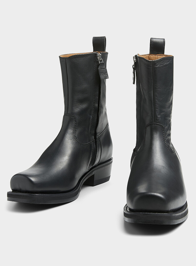 Barcelona black leather square-toe cowboy boots | Won Hundred