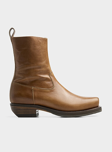 Barcelona brown leather square-toe cowboy boots