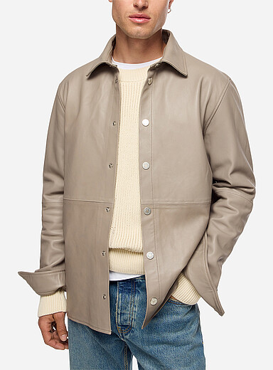 Won Hundred Ivory/Cream Beige Adriel leather overshirt for men