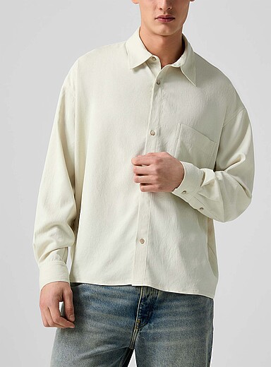 Won Hundred Light Grey Leo loose flowy twill shirt for men