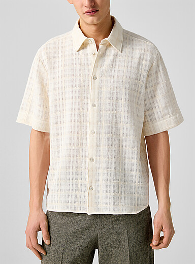 Won Hundred: La chemise &agrave; carreaux textur&eacute;s Adriel Ivoire - Beige cr&egrave;me pour homme