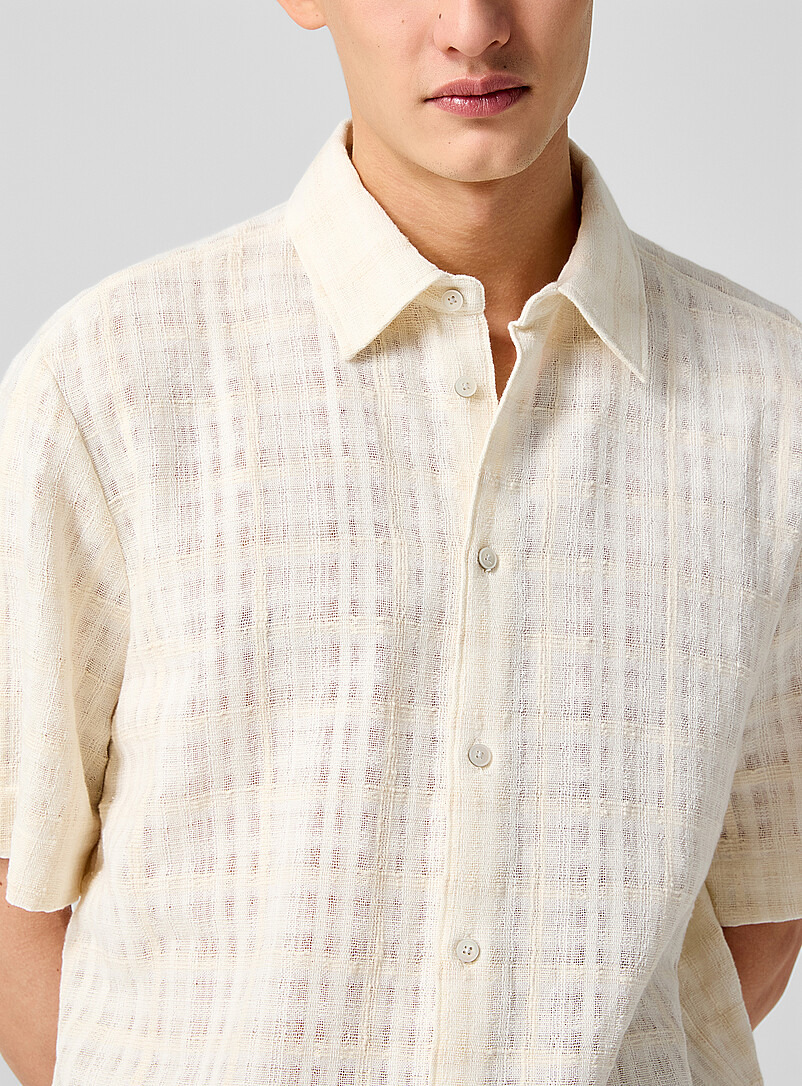 Won Hundred: La chemise &agrave; carreaux textur&eacute;s Adriel Ivoire - Beige cr&egrave;me pour homme