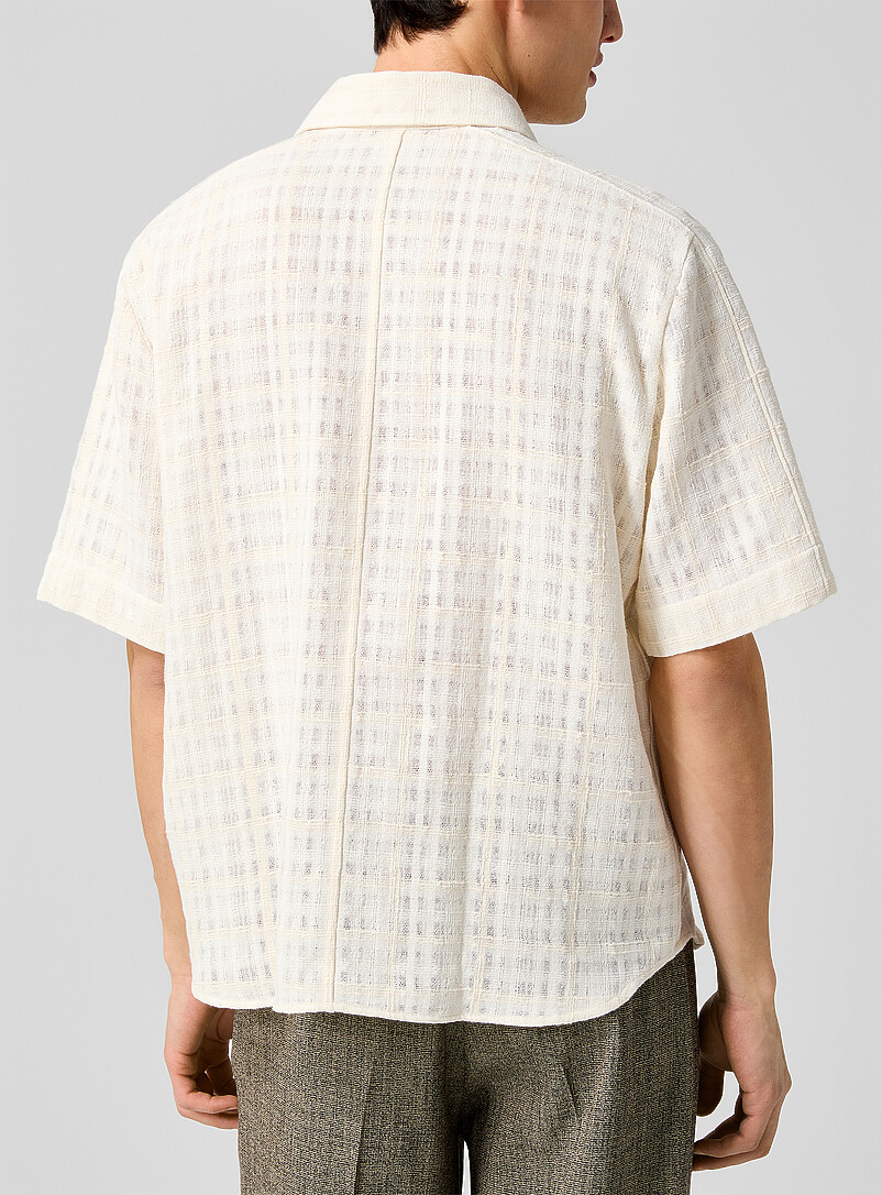 Won Hundred: La chemise &agrave; carreaux textur&eacute;s Adriel Ivoire - Beige cr&egrave;me pour homme