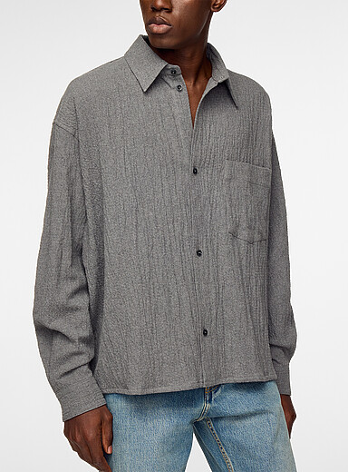 Won Hundred Grey Granite crinkled cotton Maza shirt for men