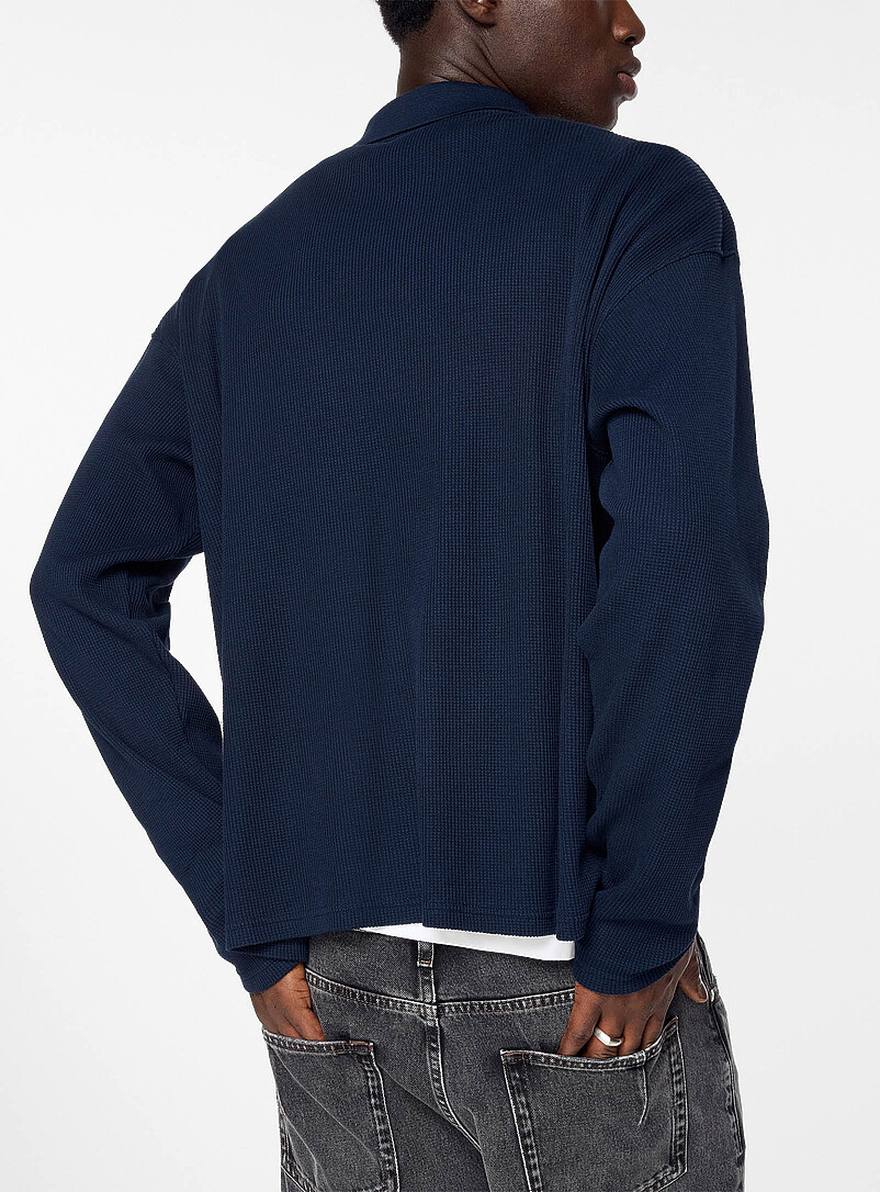 Theo waffle-knit long-sleeve polo shirt product image 3