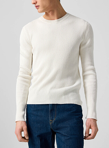 Our Legacy: Le chandail tricot c&ocirc;tel&eacute; pure soie Blanc cass&eacute; pour homme