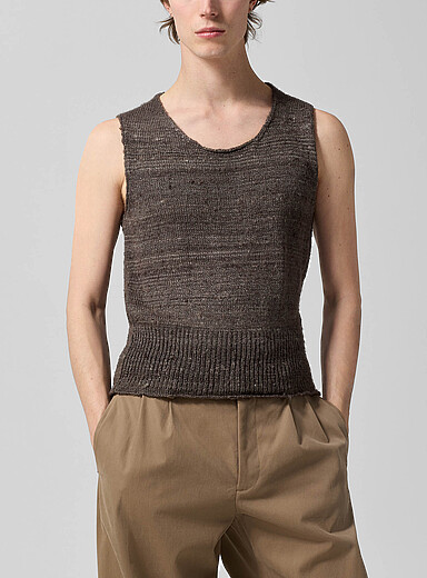 Our Legacy Brown Pleaser silk knit sweater vest for men