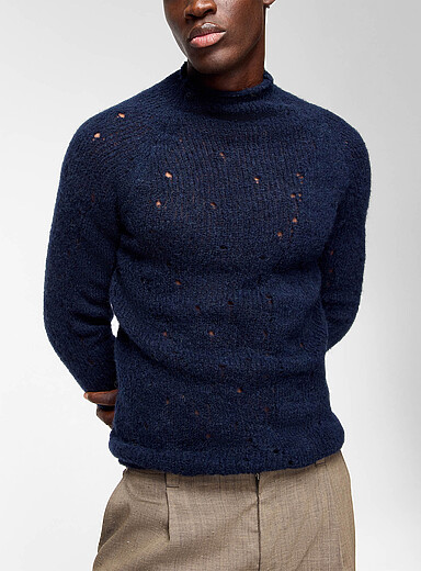 Our Legacy Navy Rider irregular weave sweater for men