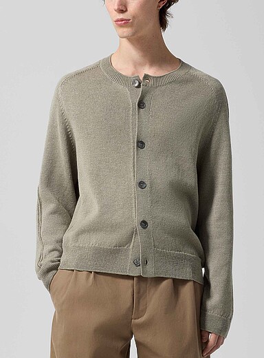 Our Legacy Green Linen and merino wool blend crew-neck cardigan for men