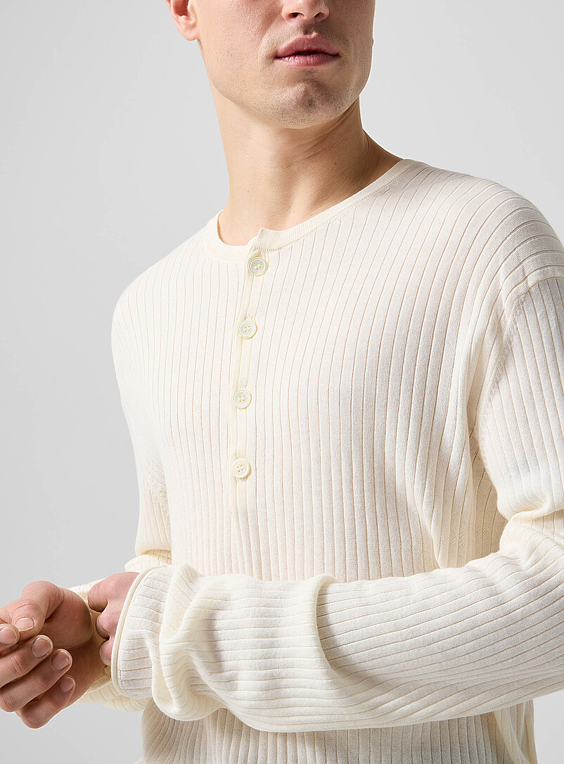 Our Legacy Off White Fitted rib-knit Henley sweater for men