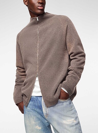 Our Legacy Taupe Merino wool zip-up cardigan for men