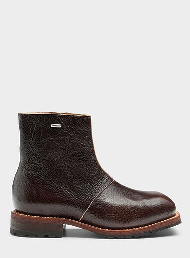 Our Legacy: La botte bout carr&eacute; en cuir Engine Homme Brun pour homme