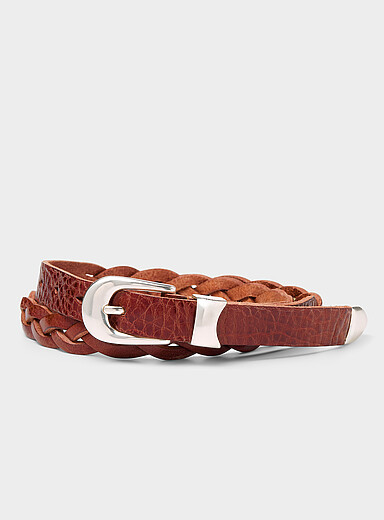 Slim braided leather belt