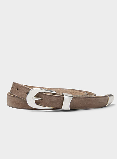 Silvery D buckled fine brushed leather belt