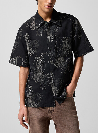 Our Legacy: La chemise carr&eacute;e paisley squelettes Noir pour homme