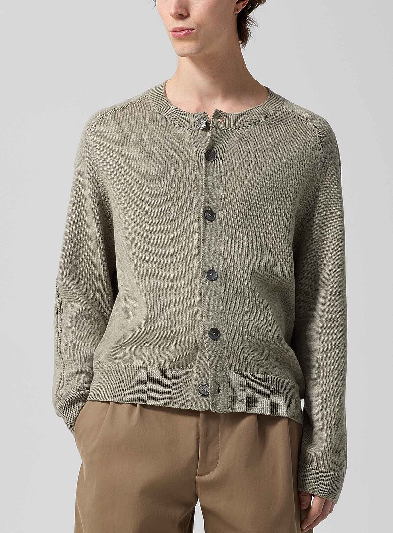Linen and merino wool blend crew-neck cardigan product image (primary)
