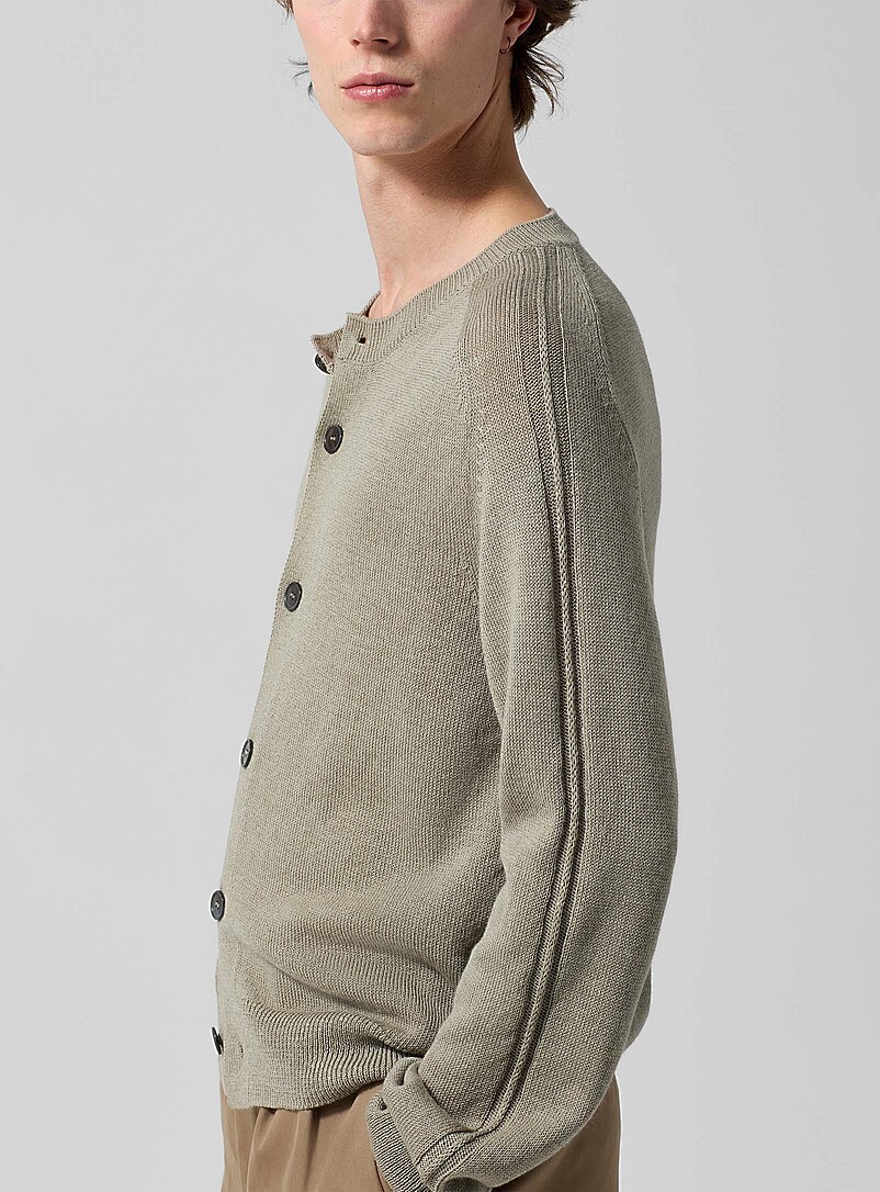 Linen and merino wool blend crew-neck cardigan product image 2
