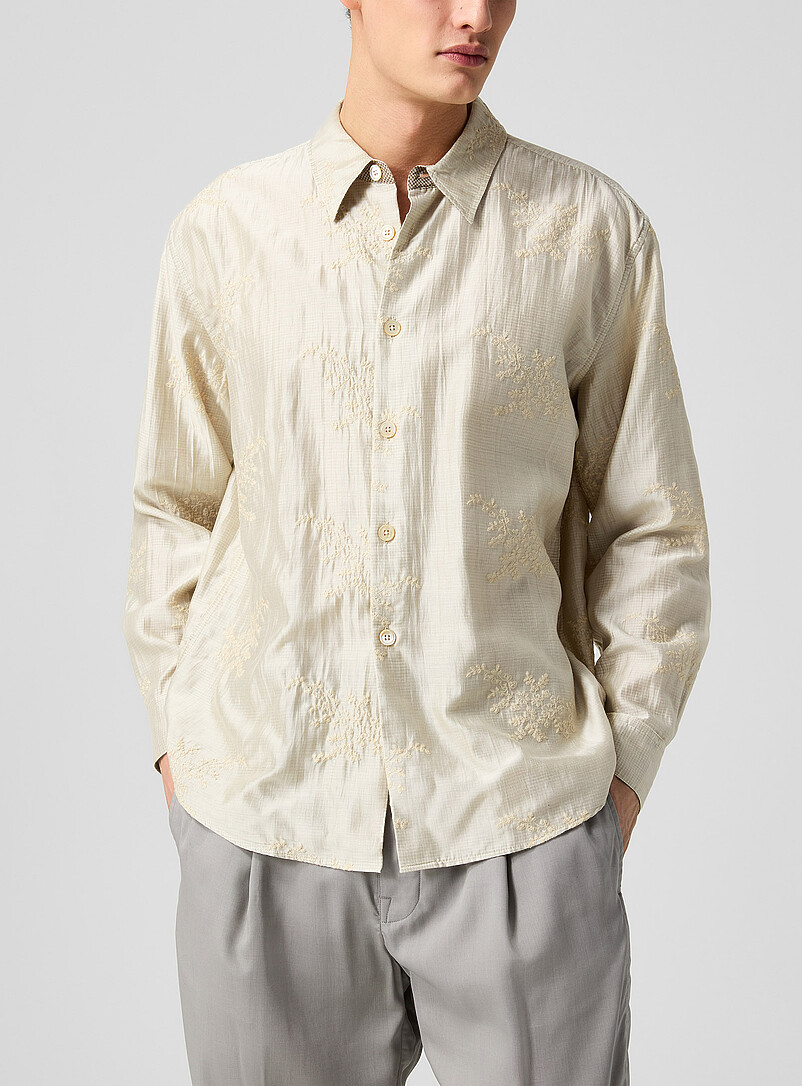 Beyond Embroidered Flowers Gingham Lining Shirt