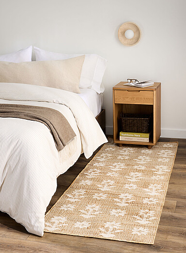 Ivory flowers wool and jute hallway rug 75 x 215 cm