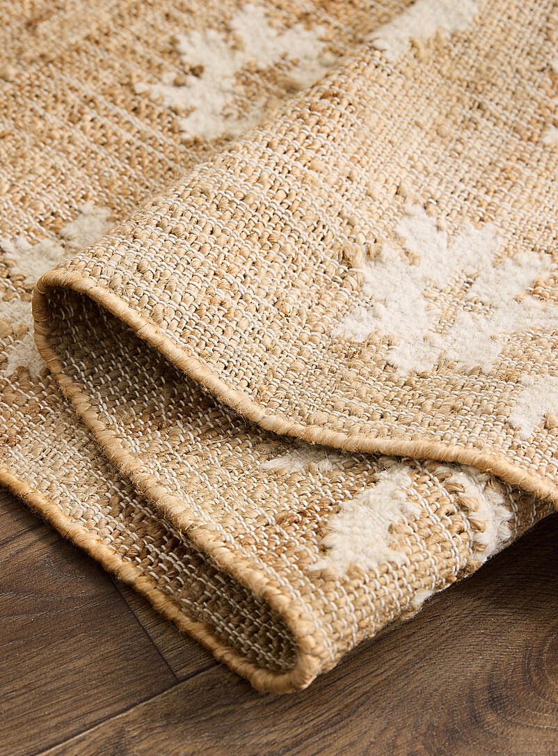 Simons Maison: Le tapis de couloir fleurs ivoire jute et laine 75 x 215 cm Brun &agrave; motifs