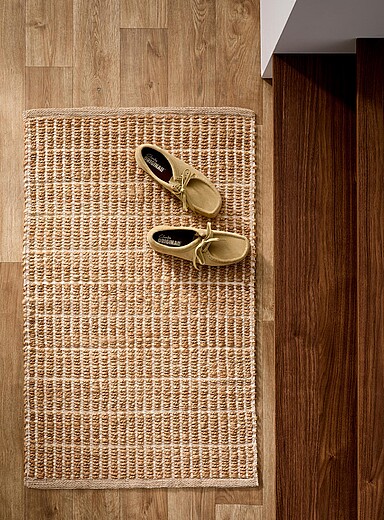 Broad textured stripes jute and cotton rug 60 x 90 cm