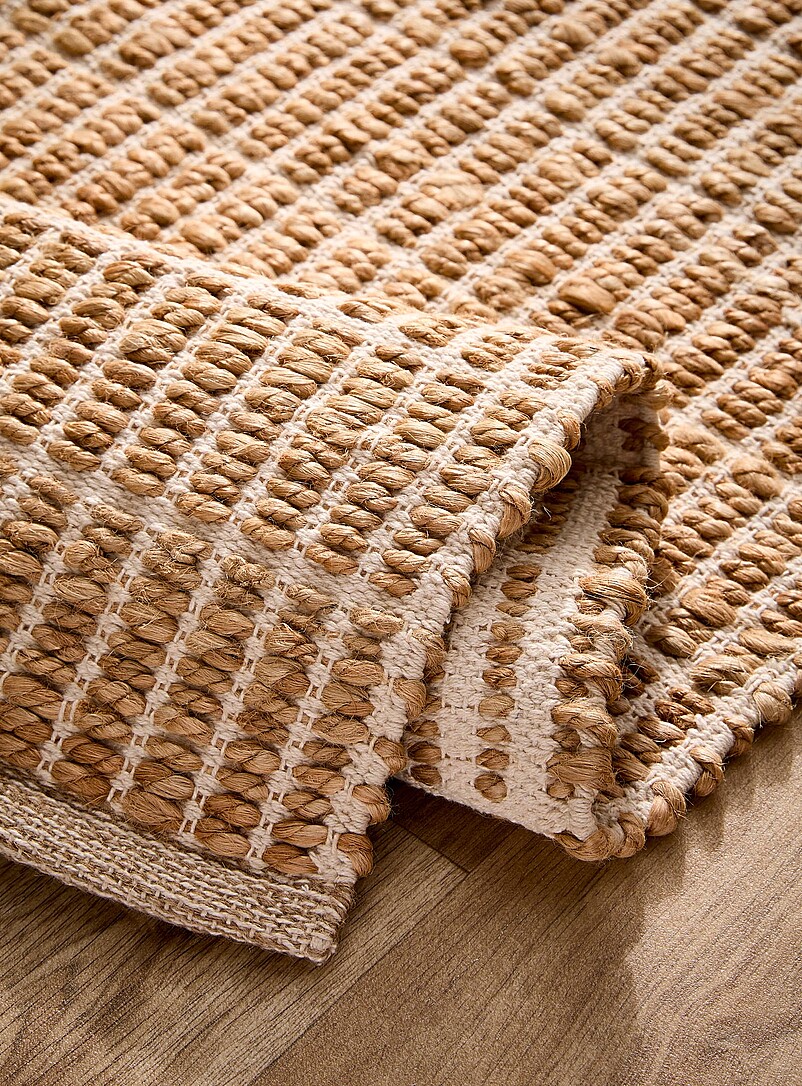 Simons Maison: Le tapis larges rayures textur&eacute;es jute et coton 60 x 90 cm Brun &agrave; motifs