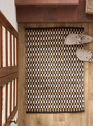 Le tapis effet panier jute et coton 60 x 90 cm