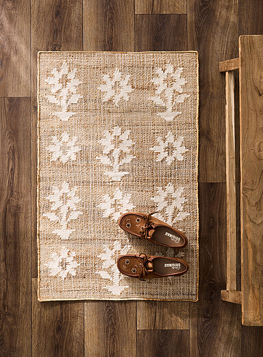 Ivory flowers wool and jute rug 60 x 90 cm